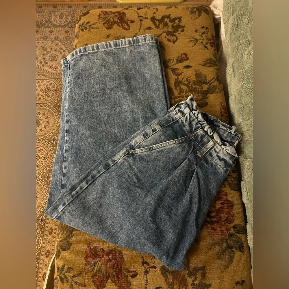 People pleated High Rise Blue Acid Wash Wide-Leg Jeans Size 28 - Picture 6 of 13